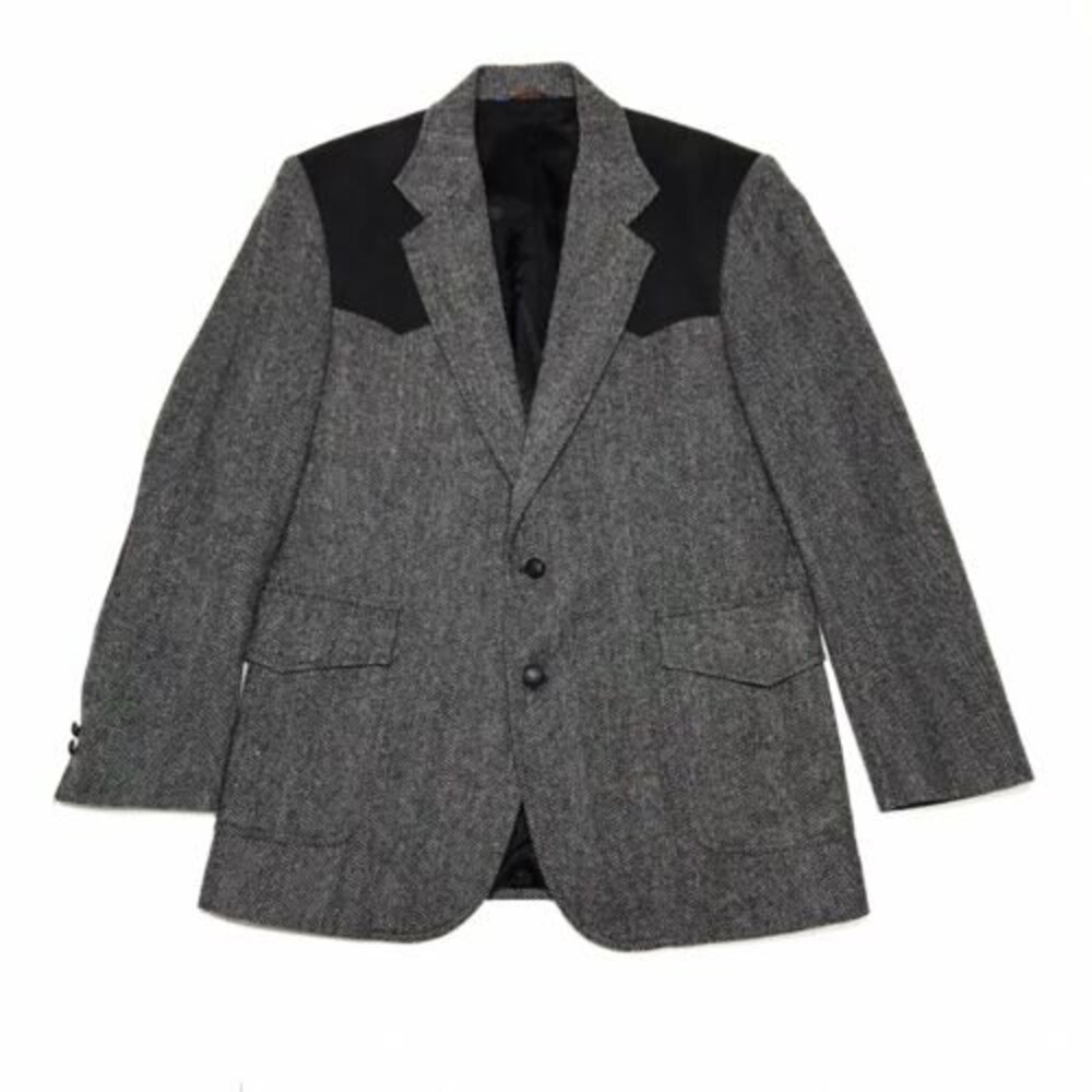 Pendleton Mens Wool Suede Blazer Suit Jacket Size 42 Long Grey Black